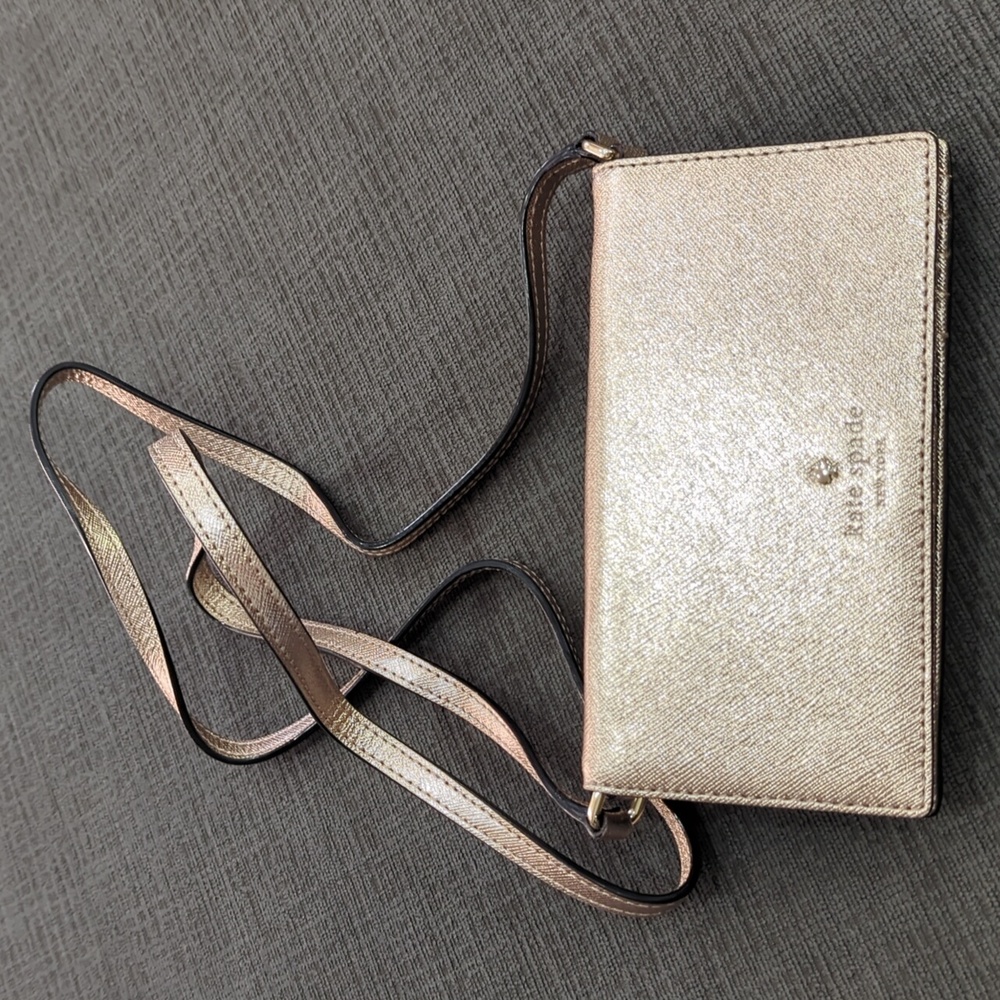 NICE KATE SPADE WRISTLET CROSSBODY WALLET metallic pink #1246